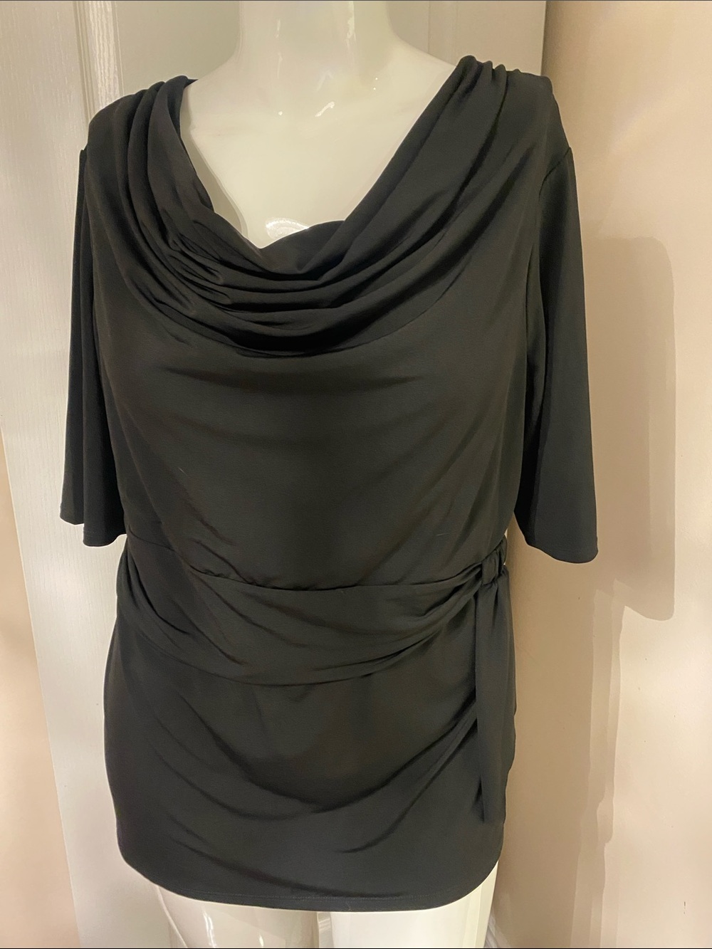 cleo Black Draped Cowl-Neck Tunic